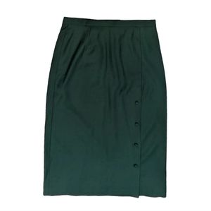 Vintage Hunter Green 100% Wool Button Down Full Length Skirt Size 14